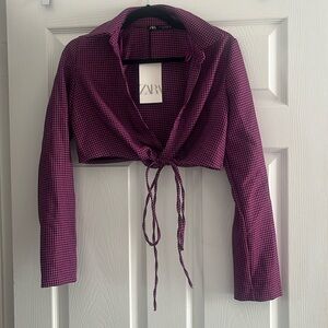 ZARA Purple/Black Houndstooth Crop Blazer